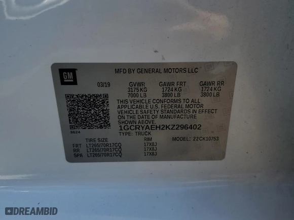 2019 Chevrolet Silverado 1500 Work Truck with VIN 1GCRYAEH2KZ296402, listed as a Copart auction lot 75011074 with 150,052 mi miles and Clean Title. Bid and sale history available at carsss.com. Image 14.