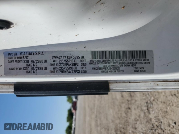 2018 Ram ProMaster City Cargo Tradesman with VIN ZFBERFAB7J6H82008, listed as a Copart auction lot 52996345 with 71,391 mi miles and Salvage Title. Bid and sale history available at DreamBid. Image 13.