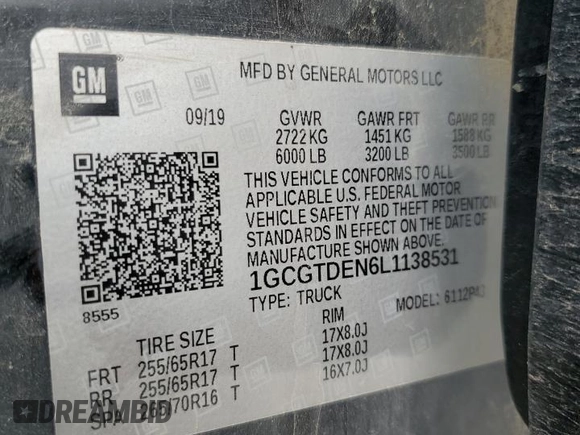 2020 Chevrolet Colorado 4WD Z71 z VIN 1GCGTDEN6L1138531, wystawiony jako Copart lot #53036775 z przebiegiem Nie podano mil oraz Szkoda całkowita • Salvage title. Historia ofert i sprzedaży dostępna na DreamBid. Obrazek 12.