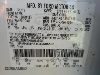 2012 Ford Explorer Limited z VIN 1FMHK8F84CGA95503, wystawiony jako Copart lot #63830085 z przebiegiem 188 261 mil mil oraz Szkoda całkowita • Salvage title. Historia ofert i sprzedaży dostępna na DreamBid. Obrazek 14.