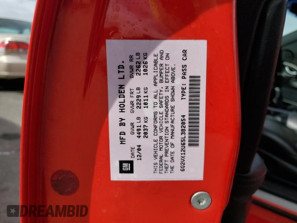 2005 Pontiac GTO with VIN 6G2VX12U65L382054, listed as a Copart auction lot 43629155 with 91,018 mi miles and Salvage Title. Bid and sale history available at DreamBid. Image 12.