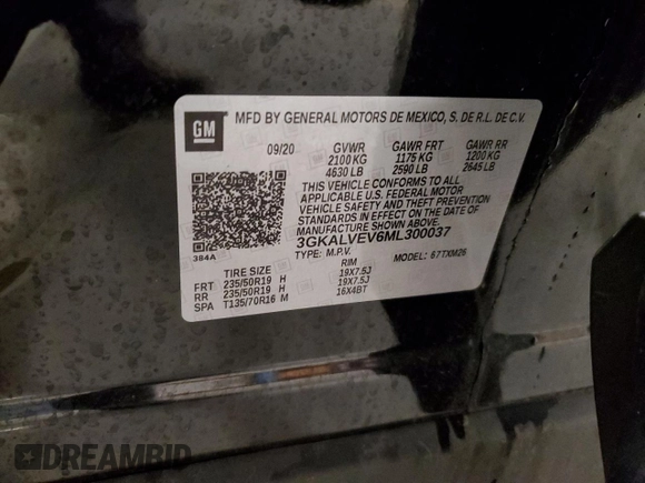 2021 GMC Terrain SLT with VIN 3GKALVEV6ML300037, listed as a Copart auction lot 59799805 with 30,798 mi miles and Salvage title. Bid and sale history available at DreamBid. Image 14.