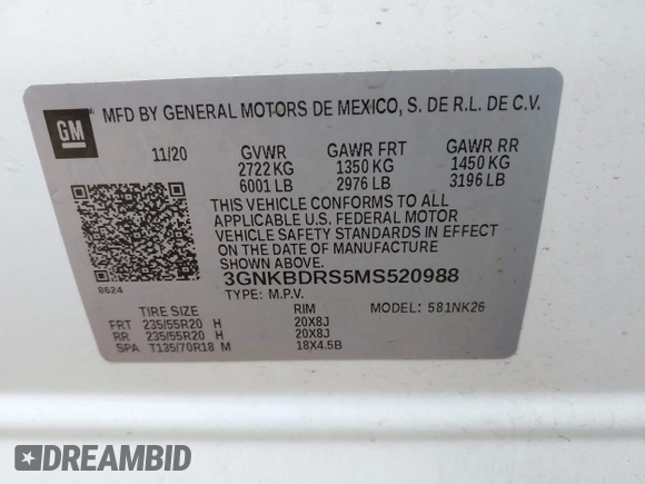 2021 Chevrolet Blazer LT с VIN 3GNKBDRS5MS520988, выставлен на аукционе IAAI как лот 41204040 с пробегом 94 481 миль миль и . История ставок и продаж доступна на DreamBid. Изображение 9.