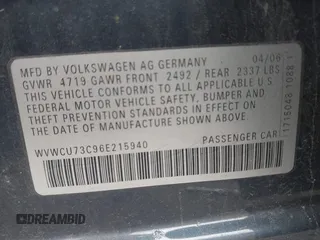 2006 Volkswagen Passat 3.6L V6 с VIN WVWCU73C96E215940, выставлен на аукционе IAAI как лот 42257810 с пробегом 102 795 миль миль и . История ставок и продаж доступна на DreamBid. Изображение 9.