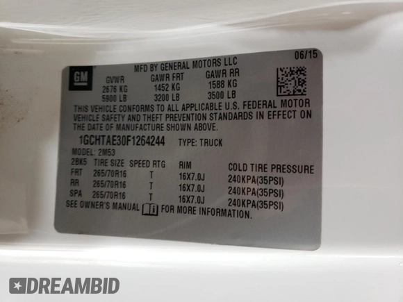 2015 Chevrolet Colorado 4WD WT with VIN 1GCHTAE30F1264244, listed as a Copart auction lot 41561075 with Not Provided miles and Salvage Title. Bid and sale history available at DreamBid. Image 13.