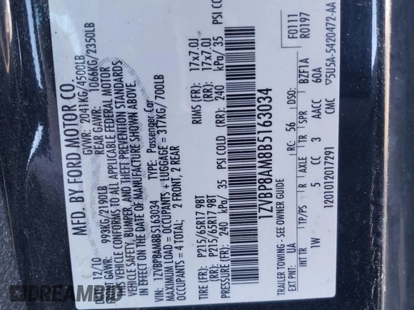 2011 Ford Mustang V6 with VIN 1ZVBP8AM8B5163034, listed as a Copart auction lot 83619534 with 112,949 mi miles and Salvage title. Bid and sale history available at DreamBid. Image 13.