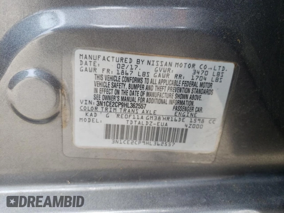 2017 Nissan Note SV with VIN 3N1CE2CP9HL362557, listed as a Copart auction lot 54840585 with 135,260 mi miles and Salvage Title. Bid and sale history available at DreamBid. Image 13.