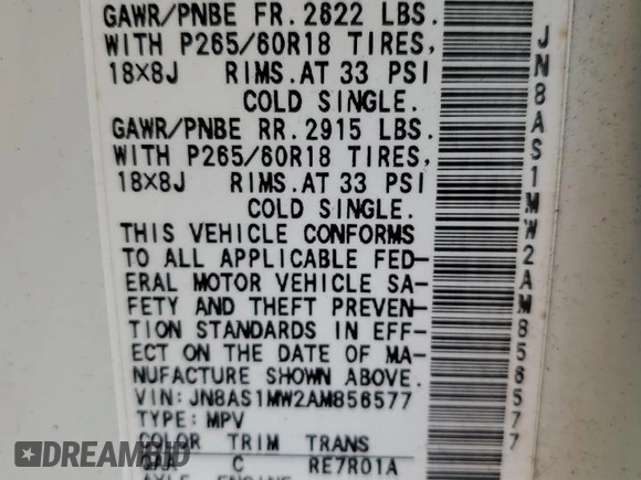 2010 Infiniti FX z VIN JN8AS1MW2AM856577, wystawiony jako Copart lot #52275445 z przebiegiem 99 298 mil mil oraz Nie do naprawy • Non repairable. Historia ofert i sprzedaży dostępna na DreamBid. Obrazek 14.