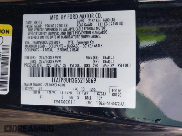 2016 Ford Mustang EcoBoost Premium с VIN 1FATP8UH3G5216869, выставлен на аукционе IAAI как лот 42124628 с пробегом 193 793 миль миль и . История ставок и продаж доступна на DreamBid. Изображение 9.