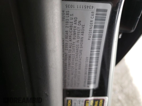 2005 Volkswagen Passat GLS with VIN WVWAD63B05E081309, listed as a Copart auction lot 43903625 with 151,076 mi miles and Salvage title. Bid and sale history available at DreamBid. Image 15.