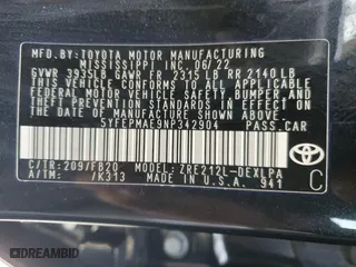 2022 Toyota Corolla LE with VIN 5YFEPMAE9NP342904, listed as a Copart auction lot 48617605 with 57,341 mi miles and Salvage Title. Bid and sale history available at carsss.com. Image 14.