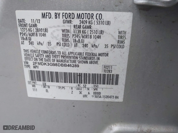 2013 Ford Edge SE with VIN 2FMDK3G98DBB46289, listed as a IAAI auction lot 41701442 with 189,051 mi miles. Bid and sale history available at carsss.com. Image 9.