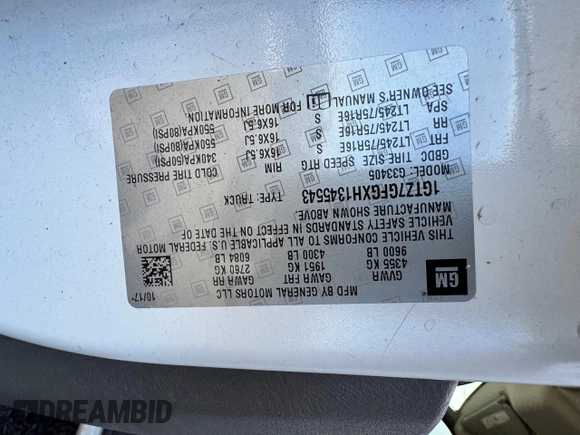 2017 GMC Savana Cargo z VIN 1GTZ7GFGXH1345543, wystawiony jako Copart lot #57692035 z przebiegiem 143 752 mil mil oraz Szkody całkowita. Historia ofert i sprzedaży dostępna na DreamBid. Obrazek 10.