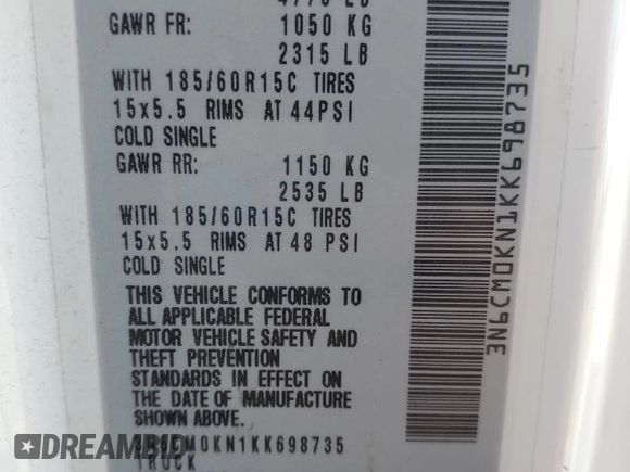 2019 Nissan NV200 S z VIN 3N6CM0KN1KK698735, wystawiony jako Copart lot #55695395 z przebiegiem 140 543 mil mil oraz Szkoda całkowita • Salvage title. Historia ofert i sprzedaży dostępna na DreamBid. Obrazek 13.