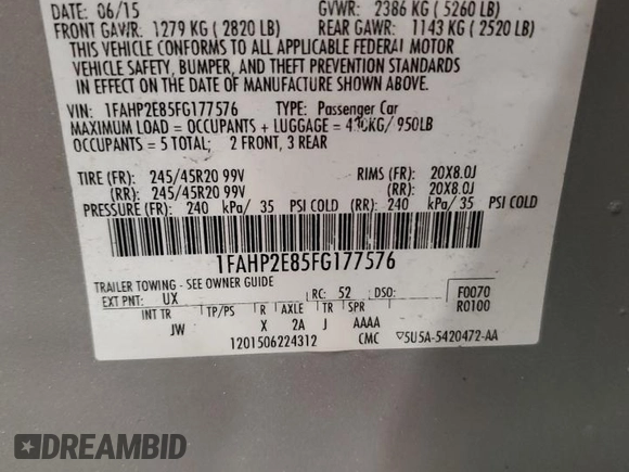 2015 Ford Taurus SEL z VIN 1FAHP2E85FG177576, wystawiony jako Copart lot #54739595 z przebiegiem 89 156 mil mil oraz Szkoda całkowita • Salvage title. Historia ofert i sprzedaży dostępna na DreamBid. Obrazek 12.