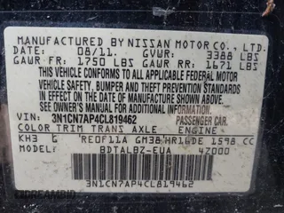 2012 Nissan Versa SV with VIN 3N1CN7AP4CL819462, listed as a IAAI auction lot 42576247 with Not provided miles and . Bid and sale history available at DreamBid. Image 9.