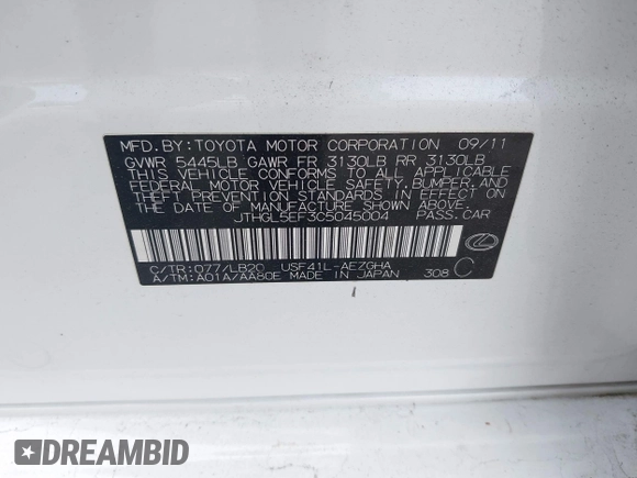 2012 Lexus LS 460 L z VIN JTHGL5EF3C5045004, wystawiony jako IAAI lot #42466634 z przebiegiem Nie podano mil oraz . Historia ofert i sprzedaży dostępna na DreamBid. Obrazek 9.