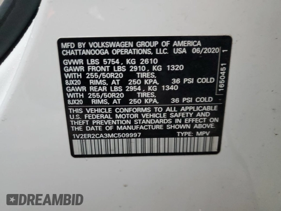2021 Volkswagen Atlas SEL with VIN 1V2ER2CA3MC509997, listed as a Copart auction lot 83941054 with 77,462 mi miles and Salvage title. Bid and sale history available at DreamBid. Image 13.