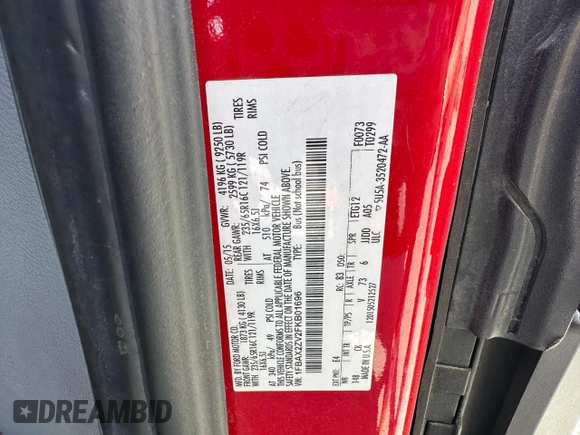 2015 Ford Transit с VIN 1FBAX2ZV2FKB01696, выставлен на аукционе Copart как лот 61335395 с пробегом 151 590 миль миль и Чистый • Clean title. История ставок и продаж доступна на DreamBid. Изображение 10.