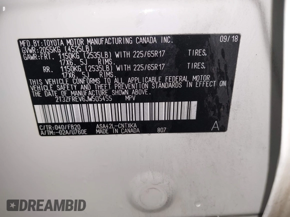 2018 Toyota RAV4 LE with VIN 2T3ZFREV6JW505455, listed as a IAAI auction lot 42052207 with 122,745 mi miles. Bid and sale history available at carsss.com. Image 9.