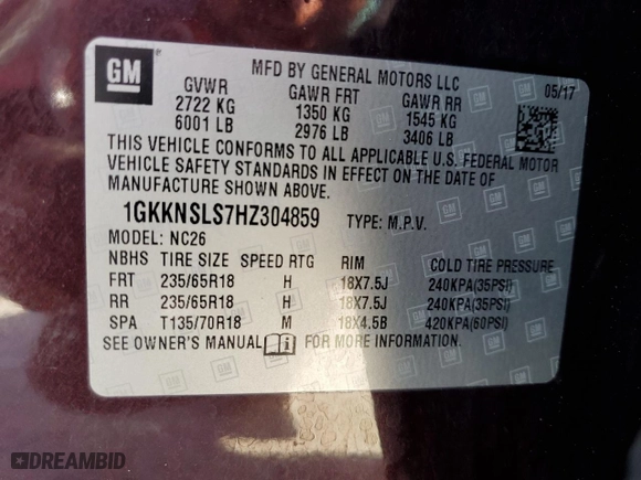 2017 GMC Acadia SLE with VIN 1GKKNSLS7HZ304859, listed as a Copart auction lot 43439605 with 79,359 mi miles and Salvage Title. Bid and sale history available at carsss.com. Image 13.
