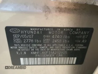 2008 Hyundai Azera Limited with VIN KMHFC46F18A282915, listed as a Copart auction lot 63642835 with 136,161 mi miles and Salvage title. Bid and sale history available at DreamBid. Image 12.