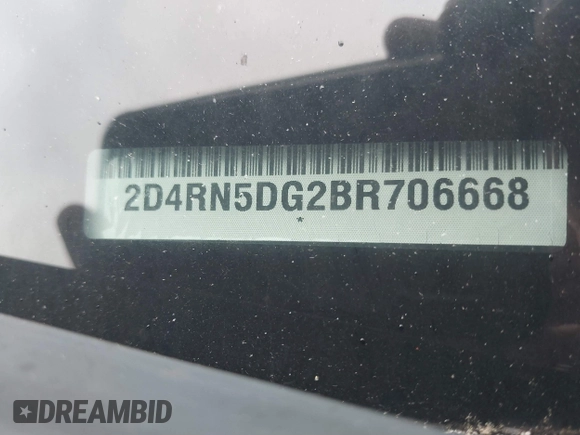 2011 Dodge Grand Caravan Crew with VIN 2D4RN5DG2BR706668, listed as a IAAI auction lot 39440091 with 191,666 mi miles and . Bid and sale history available at DreamBid. Image 9.
