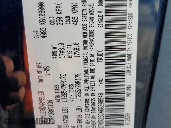 2006 Dodge Ram 2500 SLT with VIN 3D7KR29C46G208948, listed as a Copart auction lot 43755215 with 214,270 mi miles and Salvage Title. Bid and sale history available at carsss.com. Image 13.