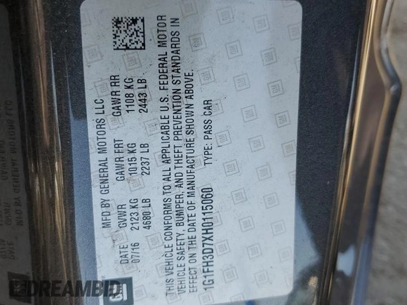 2017 Chevrolet Camaro 2SS with VIN 1G1FH3D7XH0115060, listed as a Copart auction lot 52168565 with Not provided miles and Salvage title. Bid and sale history available at DreamBid. Image 13.