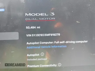 2021 Tesla Model 3 Performance with VIN 5YJ3E1EC5MF919278, listed as a IAAI auction lot 40194677 with 50,484 mi miles and . Bid and sale history available at carsss.com. Image 7.