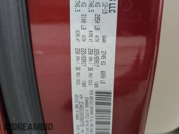 2019 Dodge Grand Caravan SXT with VIN 2C4RDGCGXKR807759, listed as a Copart auction lot 89106635 with 119,268 mi miles and Clean Title. Bid and sale history available at DreamBid. Image 13.