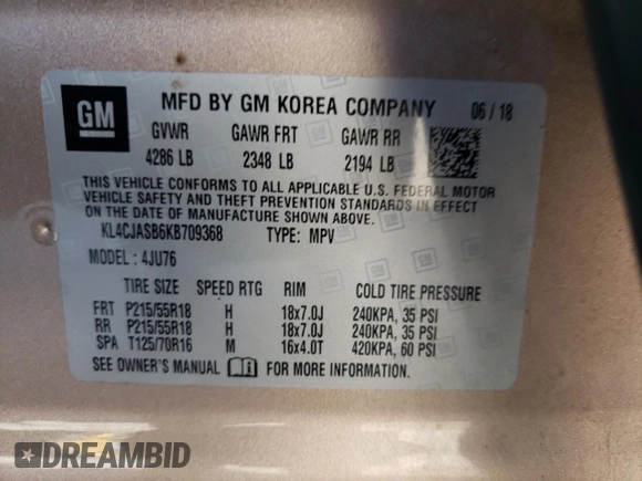 2019 Buick Encore Preferred with VIN KL4CJASB6KB709368, listed as a Copart auction lot 46901475 with 52,042 mi miles and Salvage Title. Bid and sale history available at DreamBid. Image 14.
