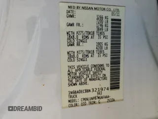 2011 Nissan Titan SL with VIN 1N6BA0EC8BN321974, listed as a Copart auction lot 43952785 with 145,137 mi miles and Salvage Title. Bid and sale history available at carsss.com. Image 12.