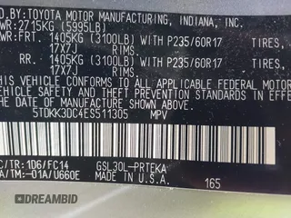 2014 Toyota Sienna LE AAS with VIN 5TDKK3DC4ES511305, listed as a IAAI auction lot 42652770 with 71,808 mi miles and . Bid and sale history available at DreamBid. Image 9.