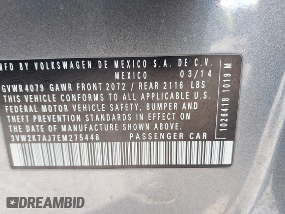2014 Volkswagen Jetta S z VIN 3VW2K7AJ7EM275448, wystawiony jako IAAI lot #41835358 z przebiegiem 149 272 mil mil oraz . Historia ofert i sprzedaży dostępna na DreamBid. Obrazek 9.