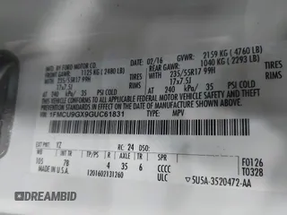 2016 Ford Escape SE с VIN 1FMCU9GX9GUC61831, выставлен на аукционе IAAI как лот 42237521 с пробегом 112 627 миль миль и . История ставок и продаж доступна на DreamBid. Изображение 9.