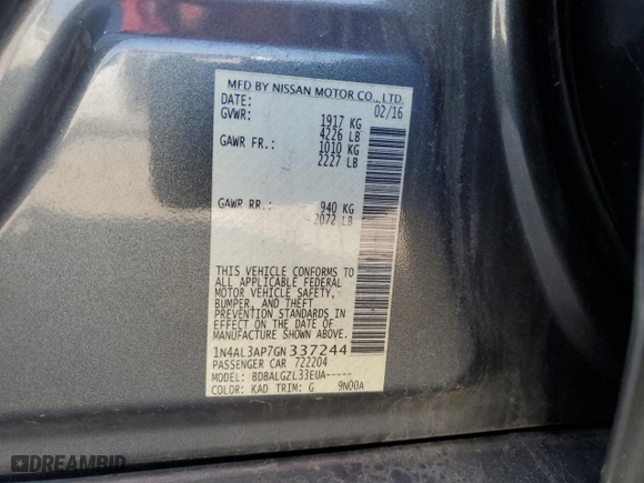 2016 Nissan Altima 2.5 S with VIN 1N4AL3AP7GN337244, listed as a Copart auction lot 53847925 with 143,993 mi miles and Clean Title. Bid and sale history available at carsss.com. Image 12.