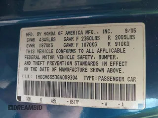 2006 Honda Accord EX-L z VIN 1HGCM66536A009304, wystawiony jako IAAI lot #41907588 z przebiegiem 221 176 mil mil oraz . Historia ofert i sprzedaży dostępna na DreamBid. Obrazek 9.