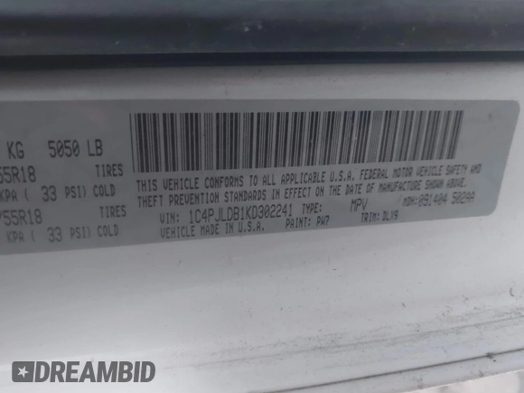 2019 Jeep Cherokee Limited with VIN 1C4PJLDB1KD302241, listed as a IAAI auction lot 41757620 with 164,915 mi miles and . Bid and sale history available at DreamBid. Image 9.