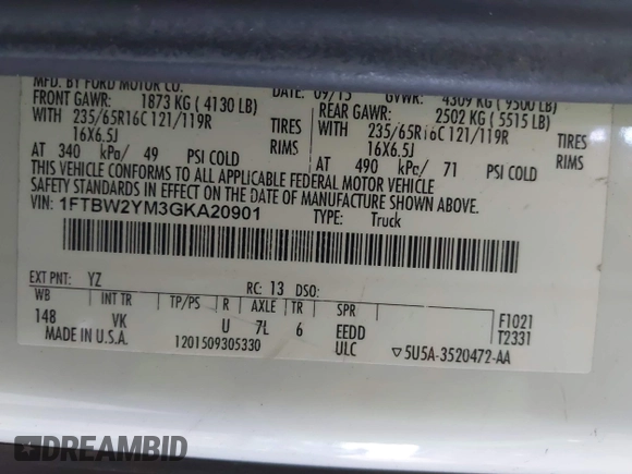 2016 Ford Transit with VIN 1FTBW2YM3GKA20901, listed as a IAAI auction lot 42048613 with 89,141 mi miles and . Bid and sale history available at DreamBid. Image 9.