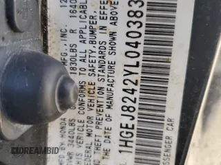 2000 Honda Civic EX with VIN 1HGEJ8242YL040383, listed as a Copart auction lot 71565154 with 114,612 mi miles and Salvage Title. Bid and sale history available at carsss.com. Image 14.