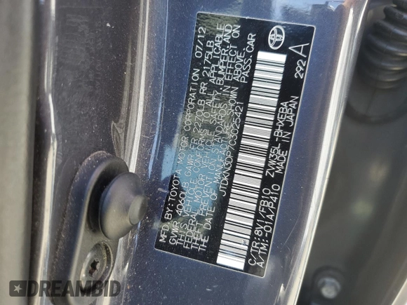 2012 Toyota Prius with VIN JTDKN3DP7C3025421, listed as a Copart auction lot 56576445 with 358,378 mi miles and Salvage title. Bid and sale history available at DreamBid. Image 13.