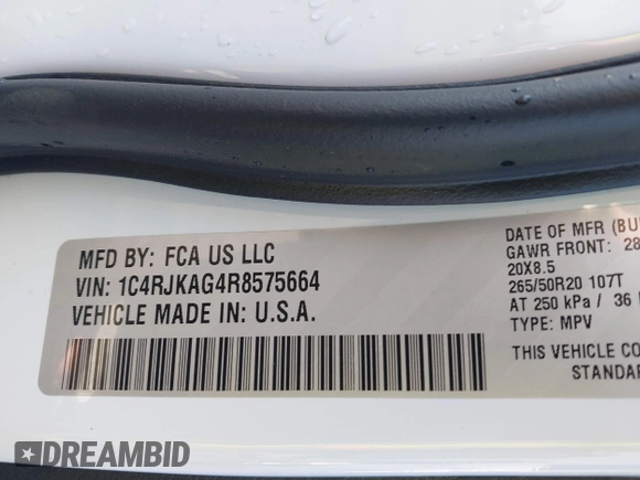 2024 Jeep Grand Cherokee Altitude with VIN 1C4RJKAG4R8575664, listed as a IAAI auction lot 41360585 with 6,291 mi miles and . Bid and sale history available at DreamBid. Image 9.