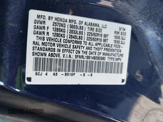 2004 Honda Odyssey EX z VIN 5FNRL18614B080980, wystawiony jako IAAI lot #41940014 z przebiegiem 233 465 mil mil oraz . Historia ofert i sprzedaży dostępna na DreamBid. Obrazek 9.