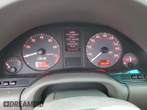 2002 Audi S8 with VIN WAUGU44D12N007629, listed as a Copart auction lot 84200554 with 156,384 mi miles and Clean Title. Bid and sale history available at DreamBid. Image 9.