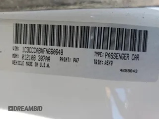 2015 Chrysler 200 Limited with VIN 1C3CCCABXFN660648, listed as a Copart auction lot 60479655 with 121,348 mi miles and Salvage title. Bid and sale history available at DreamBid. Image 13.