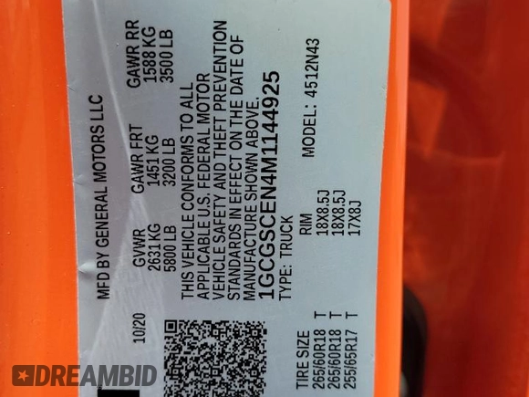 2021 Chevrolet Colorado 2WD LT with VIN 1GCGSCEN4M1144925, listed as a Copart auction lot 54852425 with 50,874 mi miles and Salvage title. Bid and sale history available at DreamBid. Image 12.