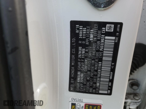 2018 Honda Clarity Plug-In Hybrid with VIN JHMZC5F19JC017468, listed as a Copart auction lot 51380335 with 58,900 mi miles and Salvage Title. Bid and sale history available at carsss.com. Image 14.