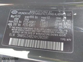 2010 Hyundai Santa Fe GLS with VIN 5NMSG3AB2AH390591, listed as a IAAI auction lot 42042117 with 240,875 mi miles. Bid and sale history available at carsss.com. Image 9.