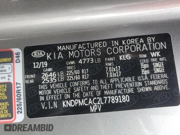 2020 Kia Sportage LX with VIN KNDPMCAC2L7789180, listed as a Copart auction lot 46662575 with 42,537 mi miles and Salvage Title. Bid and sale history available at carsss.com. Image 15.
